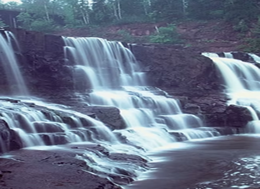 Gooseberry Falls tumbling over layered rock ledges near Two Harbors