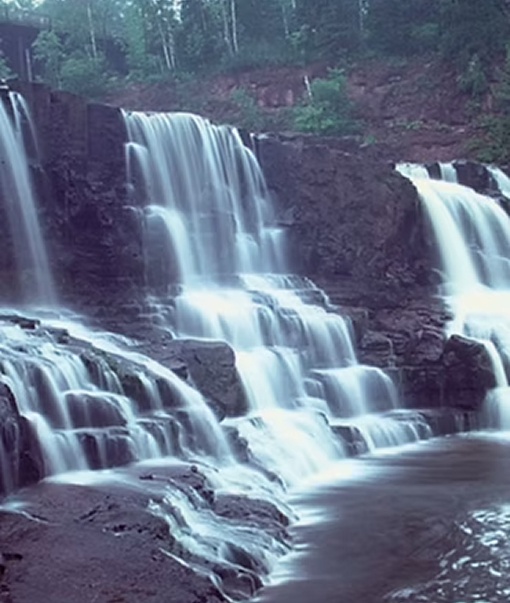 Gooseberry Falls cascading over rock ledges in Gooseberry Falls State Park