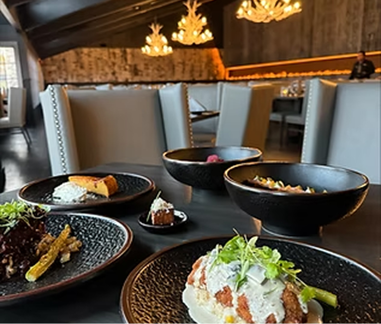 Plated dishes and desserts served at the Superior Shores restaurant