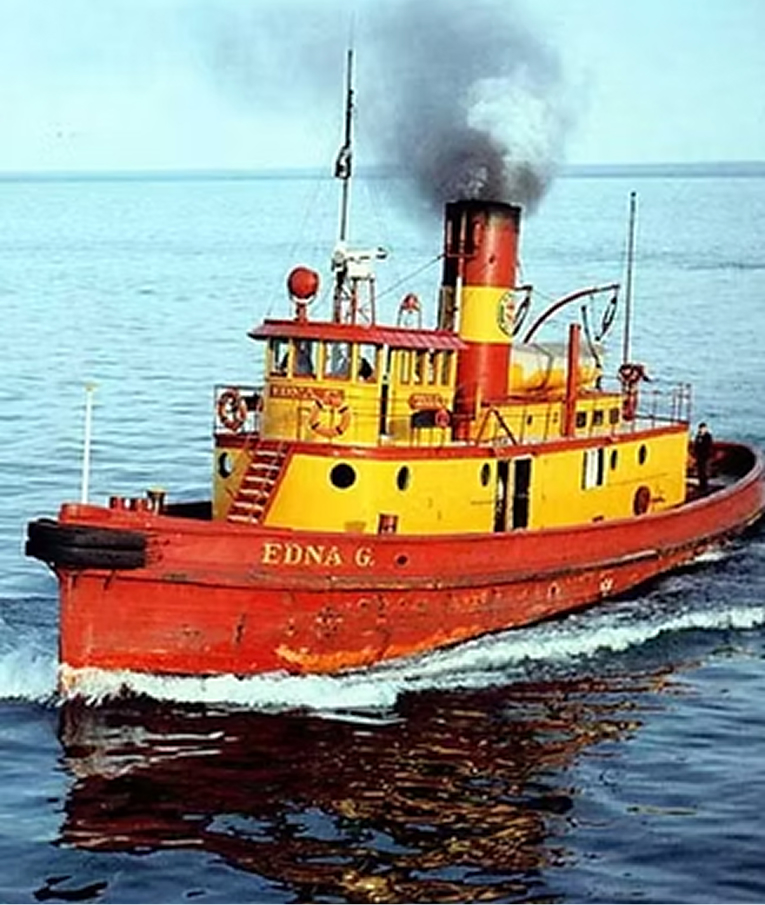 The historic tug Edna G. under steam on Lake Superior