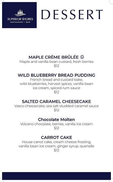 Superior Shores Restaurant & Bar dessert menu